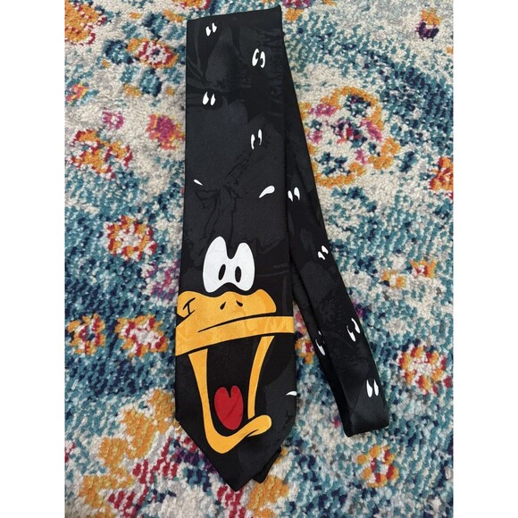 Vtg Daffy Duck Neck Tie Looney Tunes Mania Black Sweat Eyes Novelty Cartoon 1993 - Picture 4 of 4